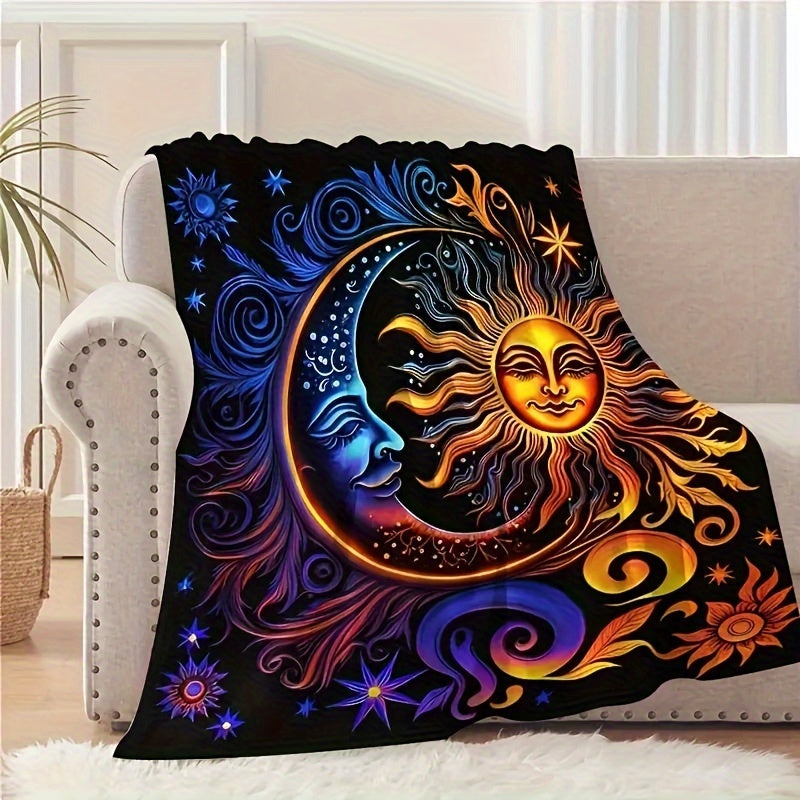 Aonana Sun God & Celestial Moon Flannel Throw Blanket