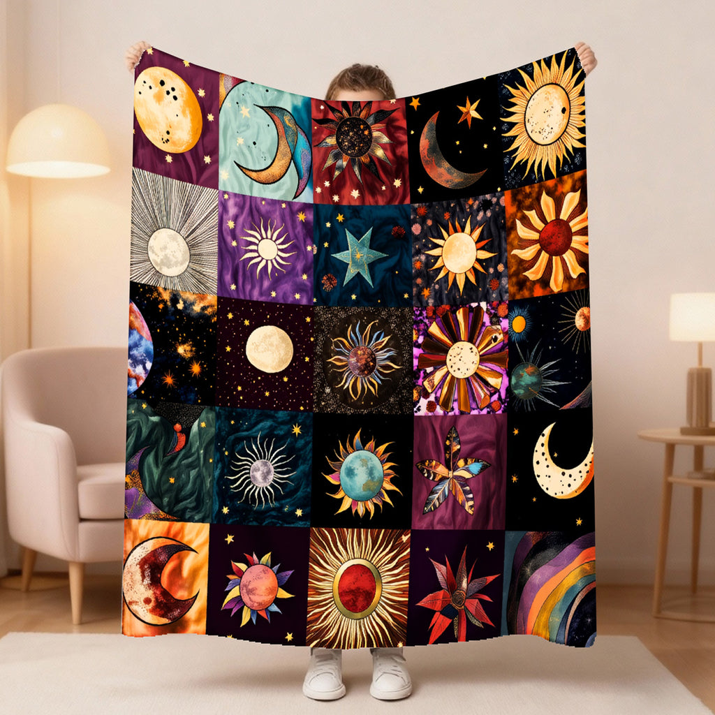 Aonana Sun, Moon & Stars Flannel Throw Blanket