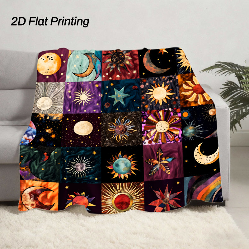 Aonana Sun, Moon & Stars Flannel Throw Blanket