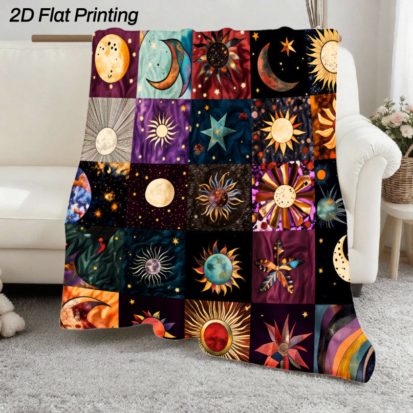 Aonana Sun, Moon & Stars Flannel Throw Blanket