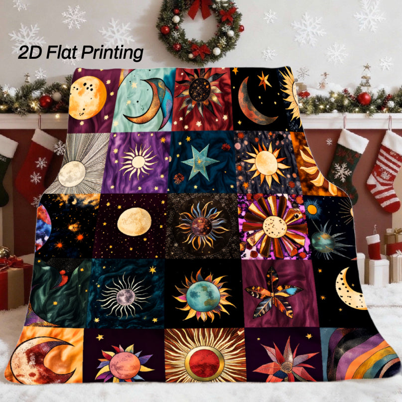 Aonana Sun, Moon & Stars Flannel Throw Blanket