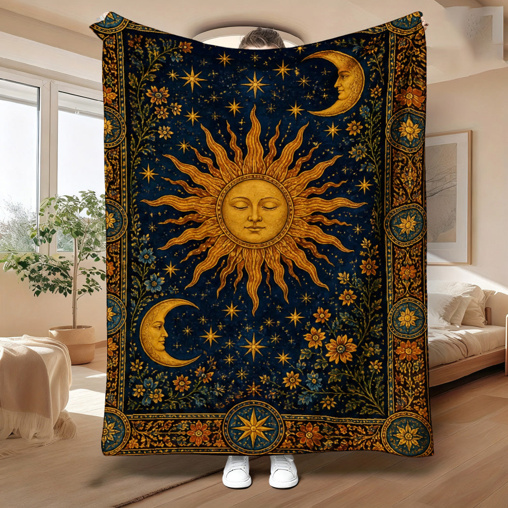 Aonana Sun Moon Celestial Flannel Throw Blanket