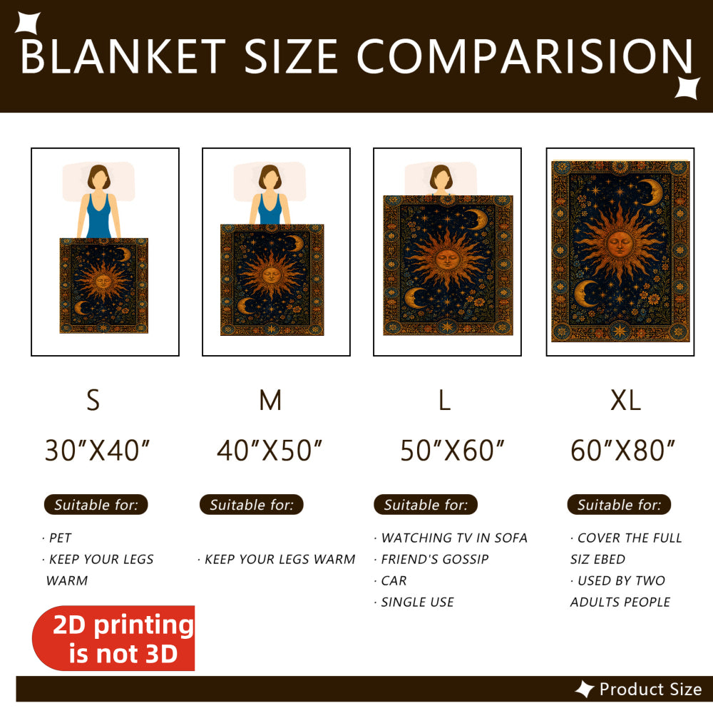 Aonana Sun Moon Celestial Flannel Throw Blanket
