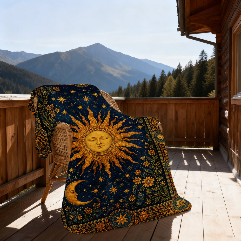 Aonana Sun Moon Celestial Flannel Throw Blanket