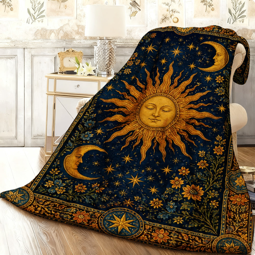 Aonana Sun Moon Celestial Flannel Throw Blanket