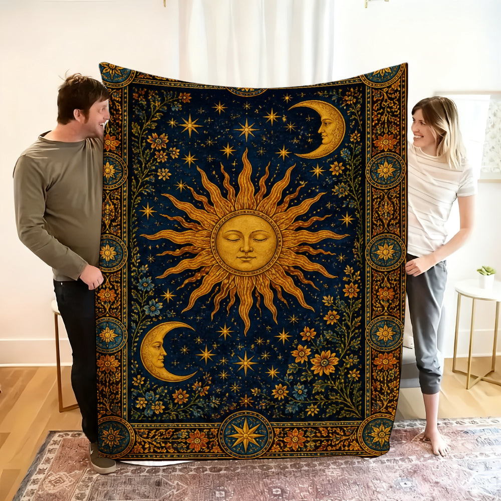 Aonana Sun Moon Celestial Flannel Throw Blanket