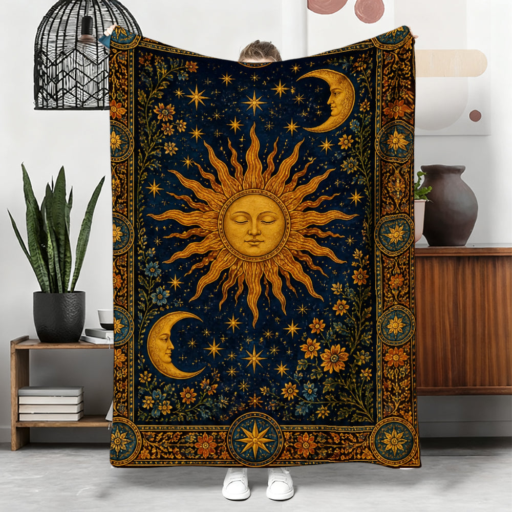 Aonana Sun Moon Celestial Flannel Throw Blanket
