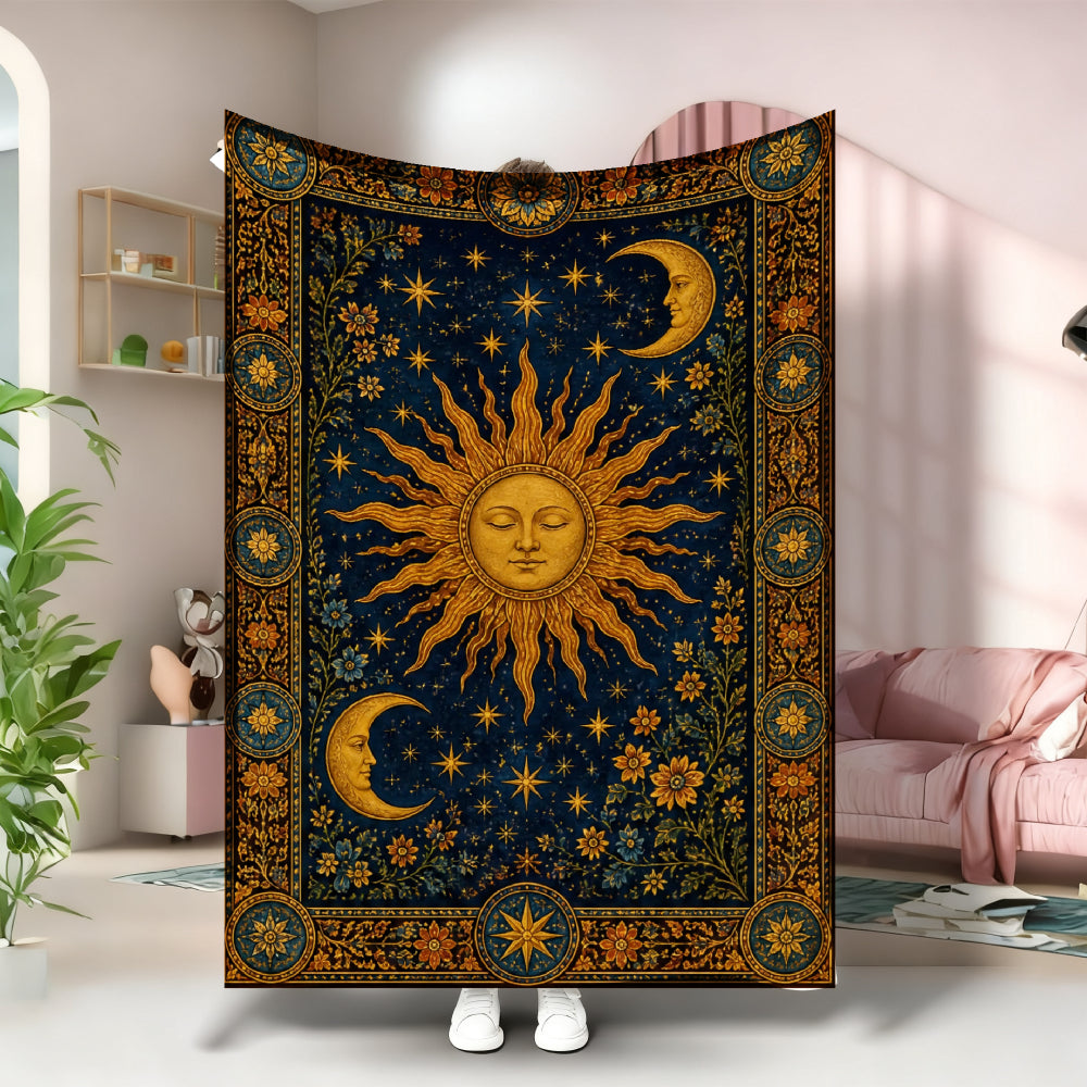 Aonana Sun Moon Celestial Flannel Throw Blanket