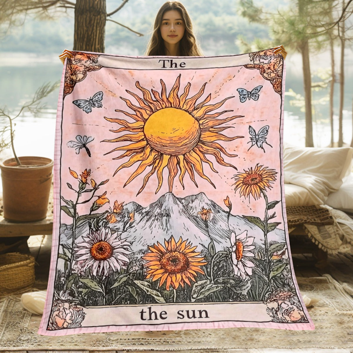 Aonana Sun Card Outdoor Portable Flannel Throw Blanket