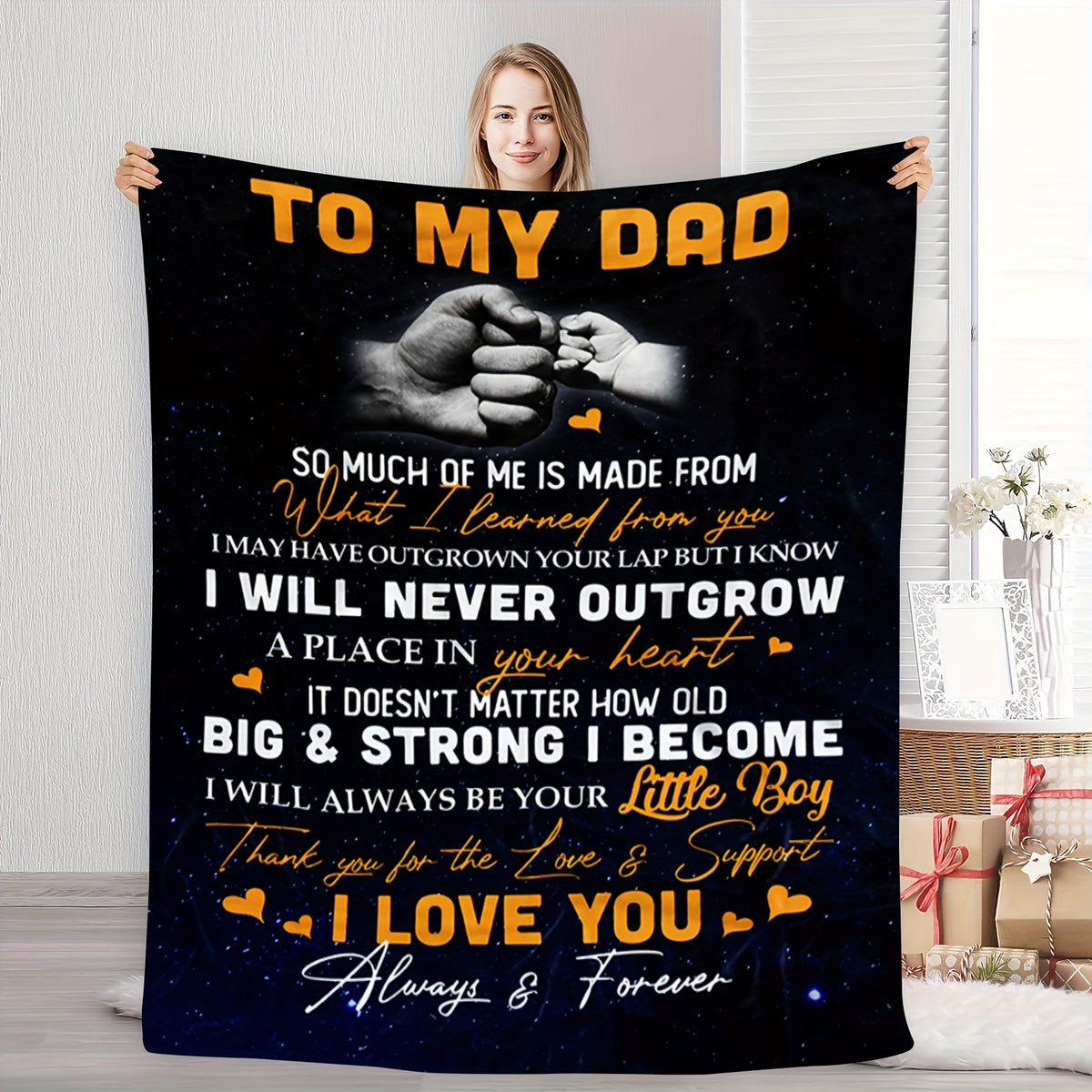 GiftoLuck “To My Dad” Flannel Blanket Soft Cozy Throw Perfect Gift for Father