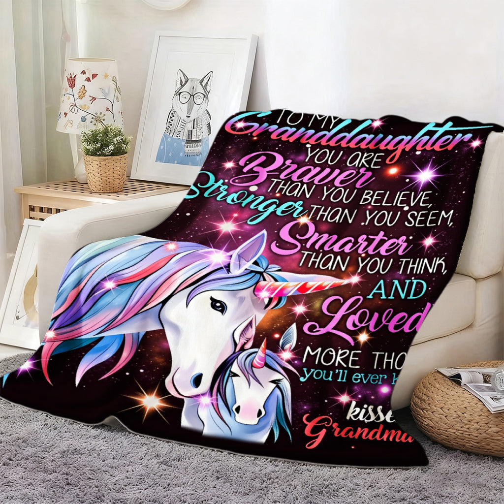 Aonana “To My Granddaughter” Unicorn Flannel Throw Blanket
