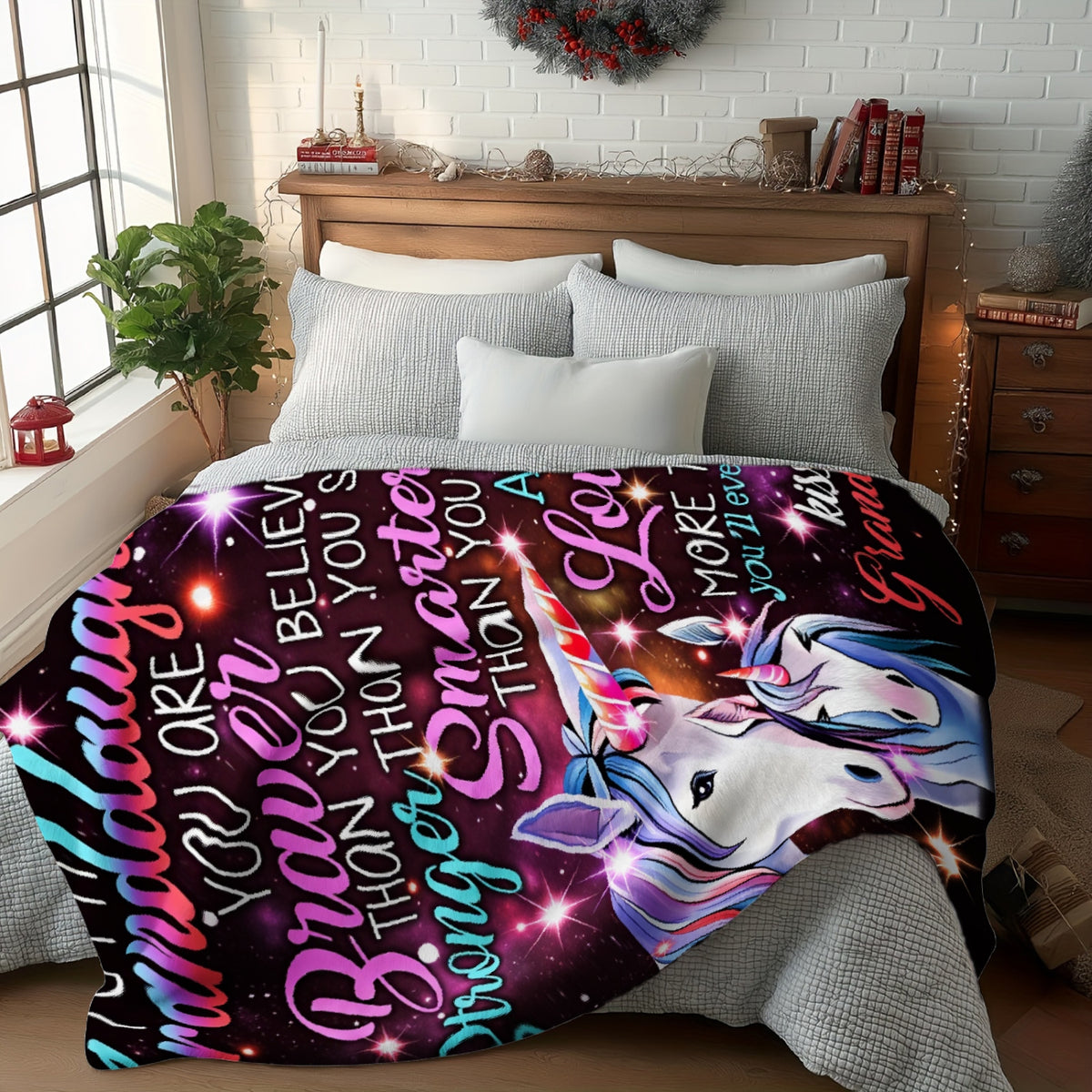 Aonana “To My Granddaughter” Unicorn Flannel Throw Blanket