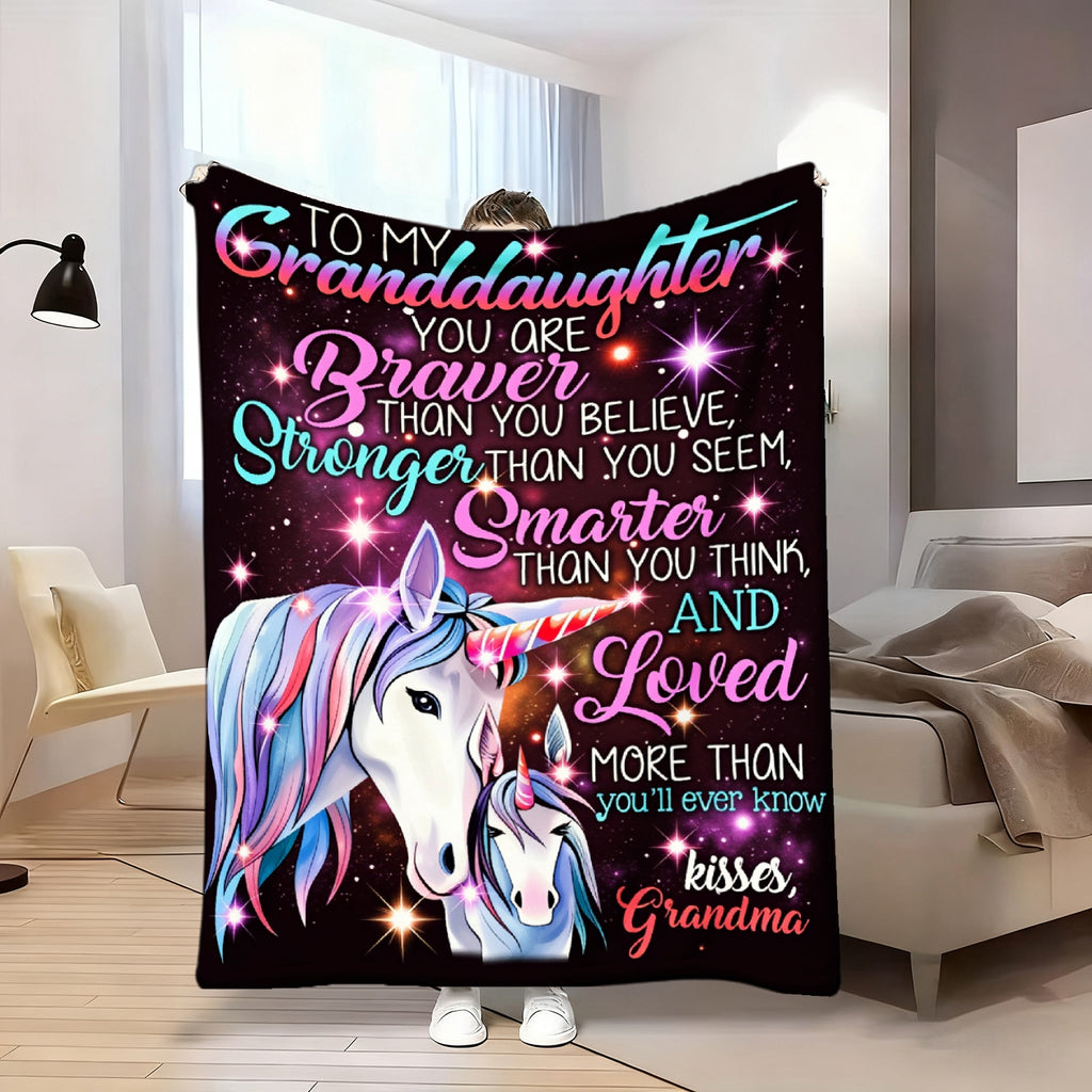 Aonana “To My Granddaughter” Unicorn Flannel Throw Blanket