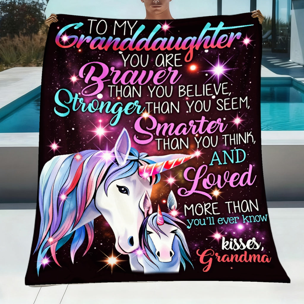Aonana “To My Granddaughter” Unicorn Flannel Throw Blanket