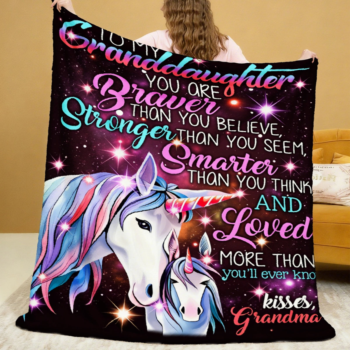 Aonana “To My Granddaughter” Unicorn Flannel Throw Blanket