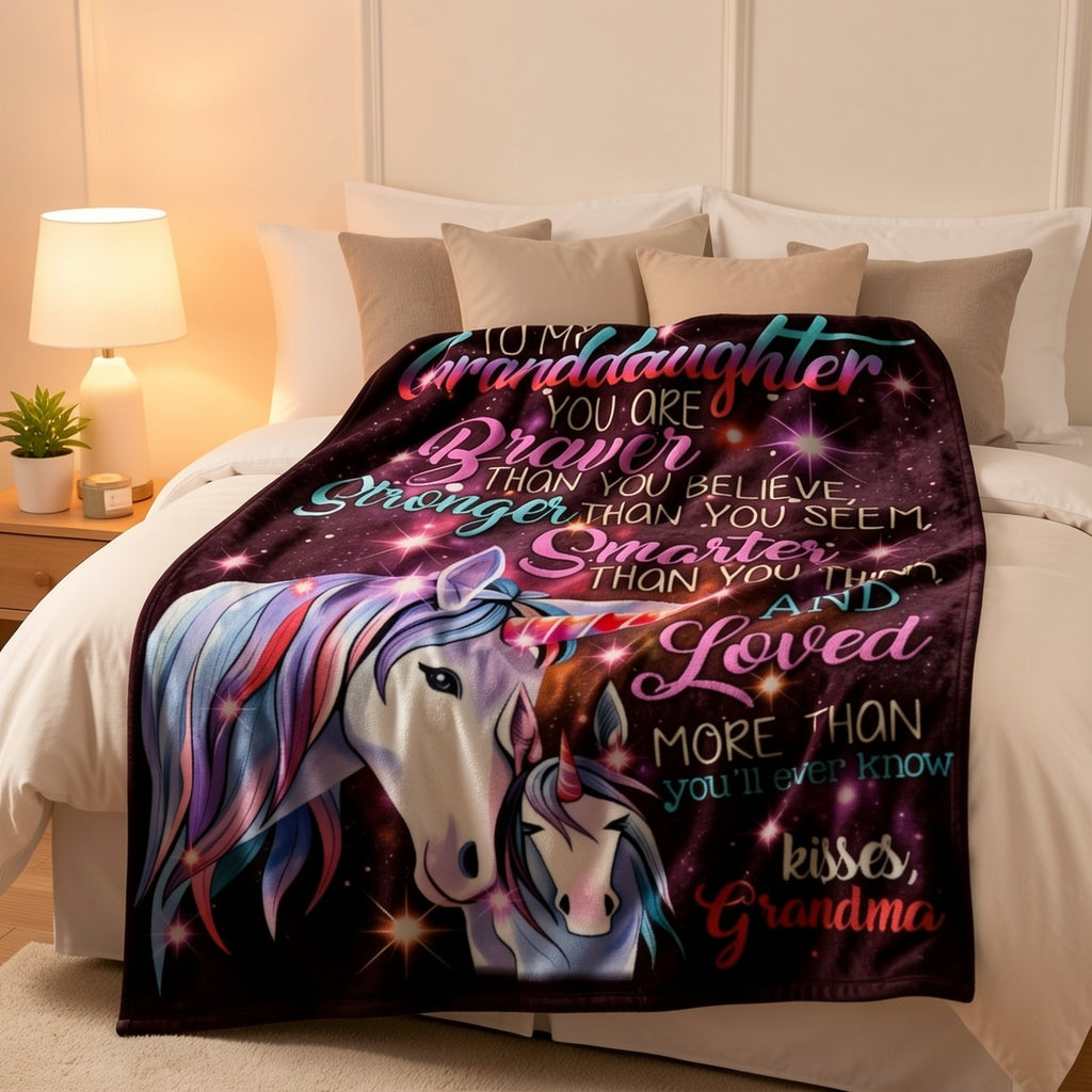 Aonana “To My Granddaughter” Unicorn Flannel Throw Blanket