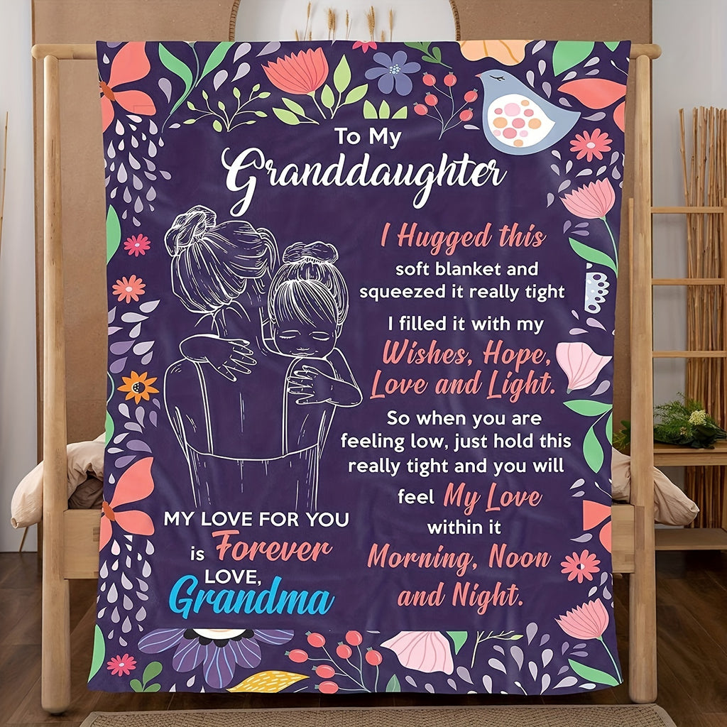 Aonana “To My Granddaughter” Floral Flannel Throw Blanket
