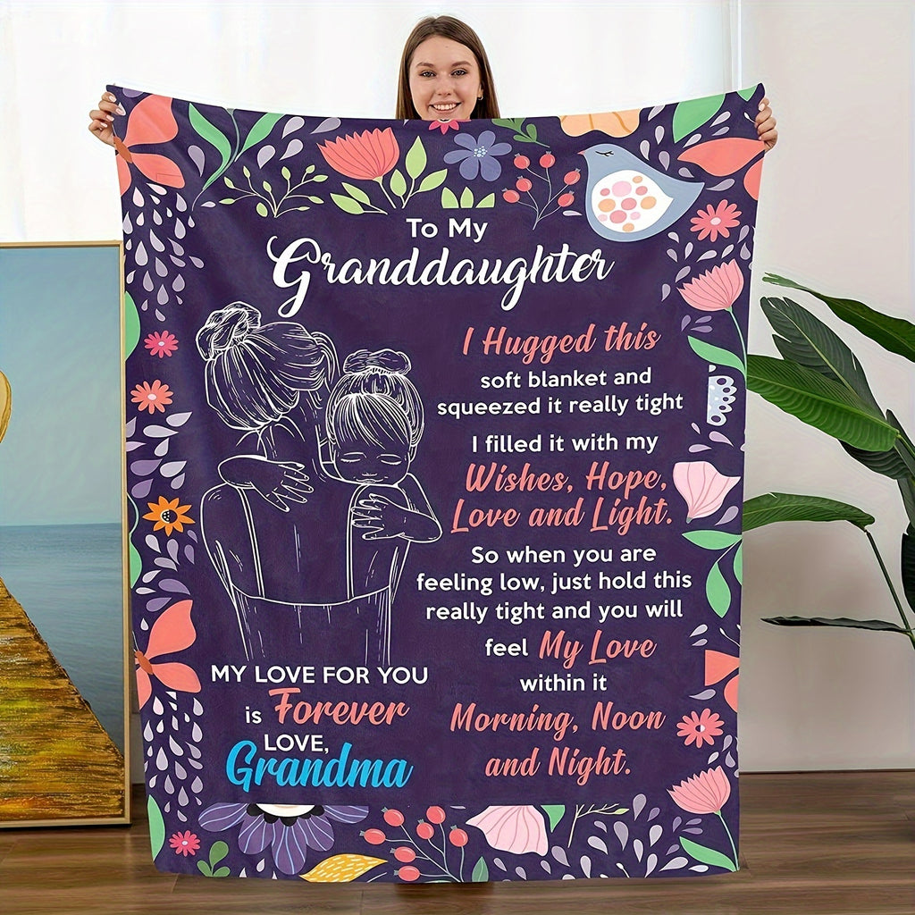 Aonana “To My Granddaughter” Floral Flannel Throw Blanket