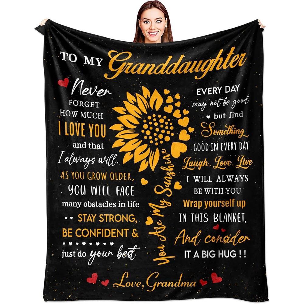 Aonana “To My Granddaughter” Sunflower Flannel Throw Blanket
