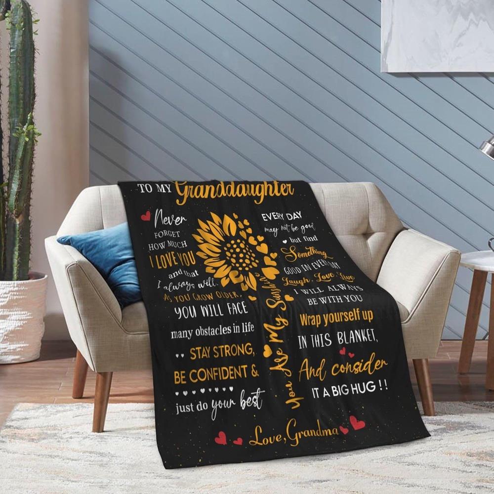Aonana “To My Granddaughter” Sunflower Flannel Throw Blanket