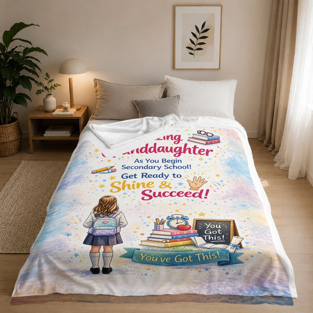 Aonana “To My Granddaughter” Back-to-School Gift Flannel Throw Blanket