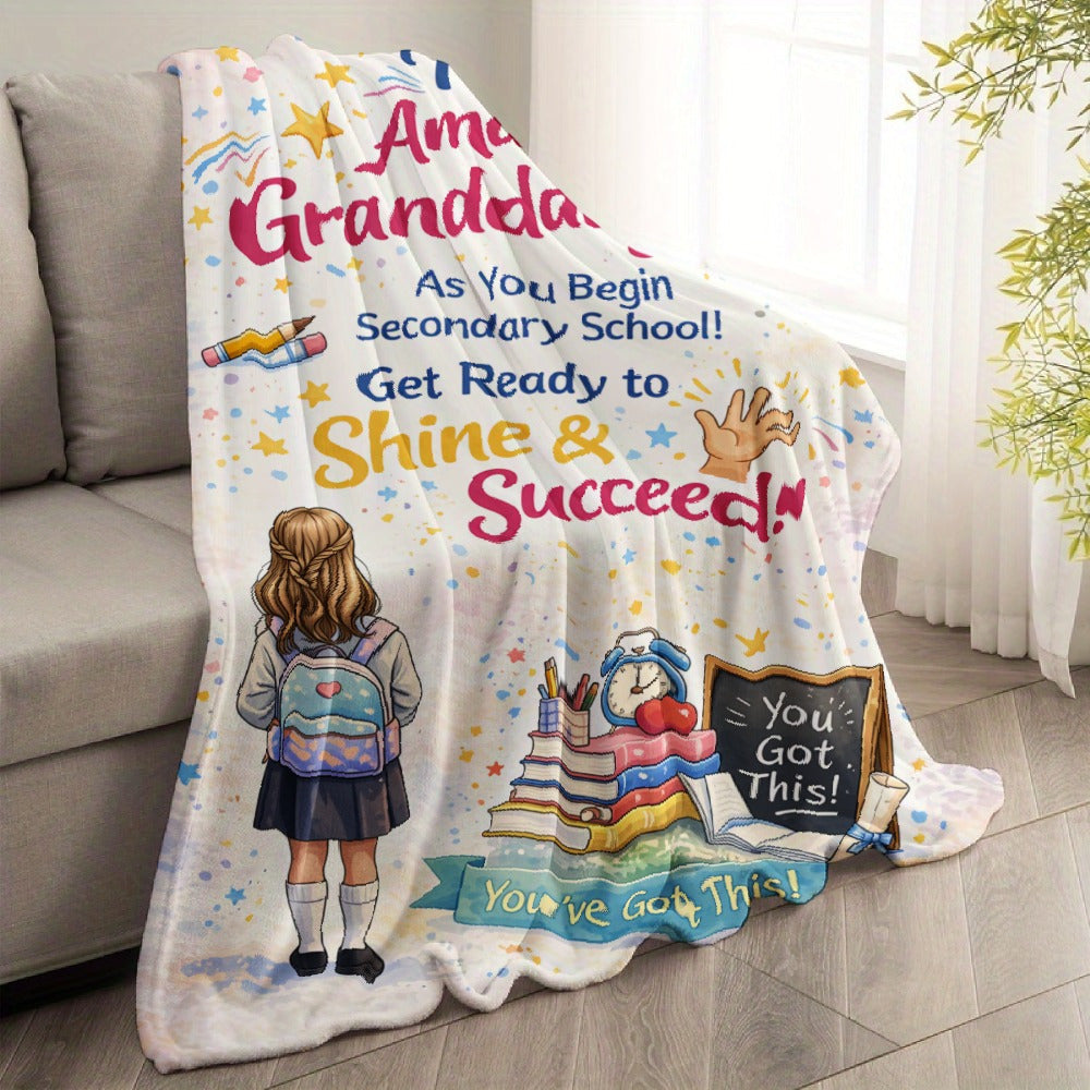 Aonana “To My Granddaughter” Back-to-School Gift Flannel Throw Blanket