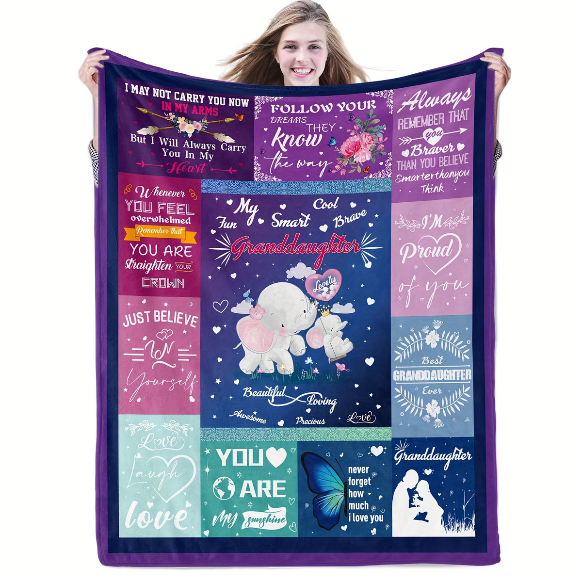 GiftoLuck “To My Granddaughter” Soft and Warm Flannel Blanket – Gift from Grandma to Granddaughter's Birthday or Graduation