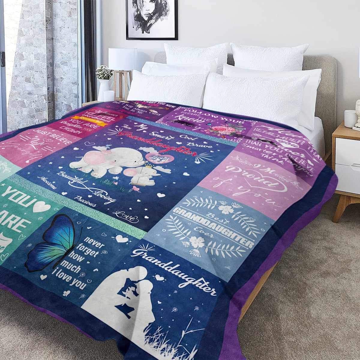 Aonana “To My Granddaughter” Adorable Gift Flannel Throw Blanket