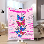 Aonana “To My Granddaughter” Warm Wishes Butterfly Flannel Blanket