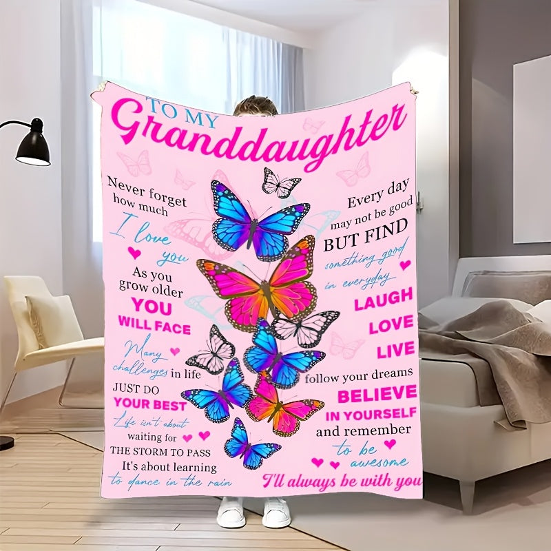 GiftoLuck “To My Granddaughter” Soft and Warm Flannel Blanket – Gift from Grandma to Granddaughter's Birthday or Graduation