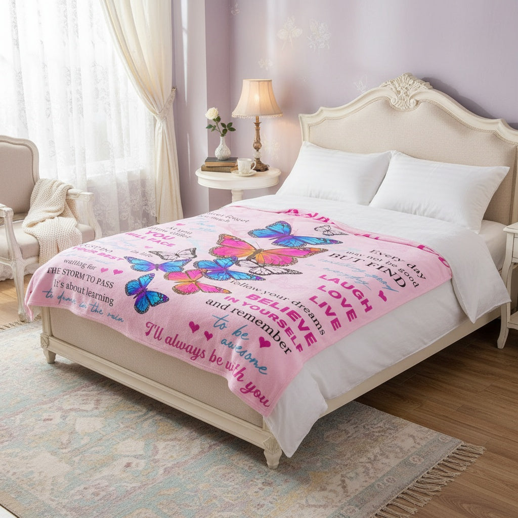 GiftoLuck “To My Granddaughter” Soft and Warm Flannel Blanket – Gift from Grandma to Granddaughter's Birthday or Graduation