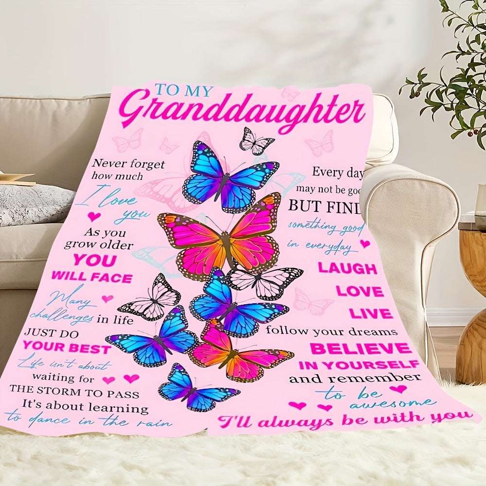 GiftoLuck “To My Granddaughter” Soft and Warm Flannel Blanket – Gift from Grandma to Granddaughter's Birthday or Graduation