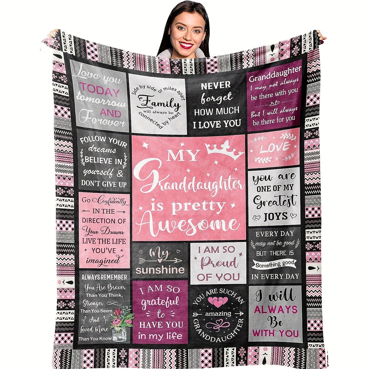 GiftoLuck “To My Granddaughter” Soft and Warm Flannel Blanket – Gift from Grandma to Granddaughter's Birthday or Graduation