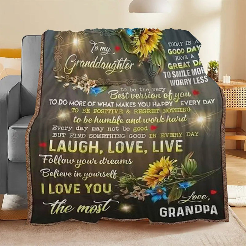 GiftoLuck “To My Granddaughter” Soft and Warm Flannel Blanket – Gift from Grandma to Granddaughter's Birthday or Graduation