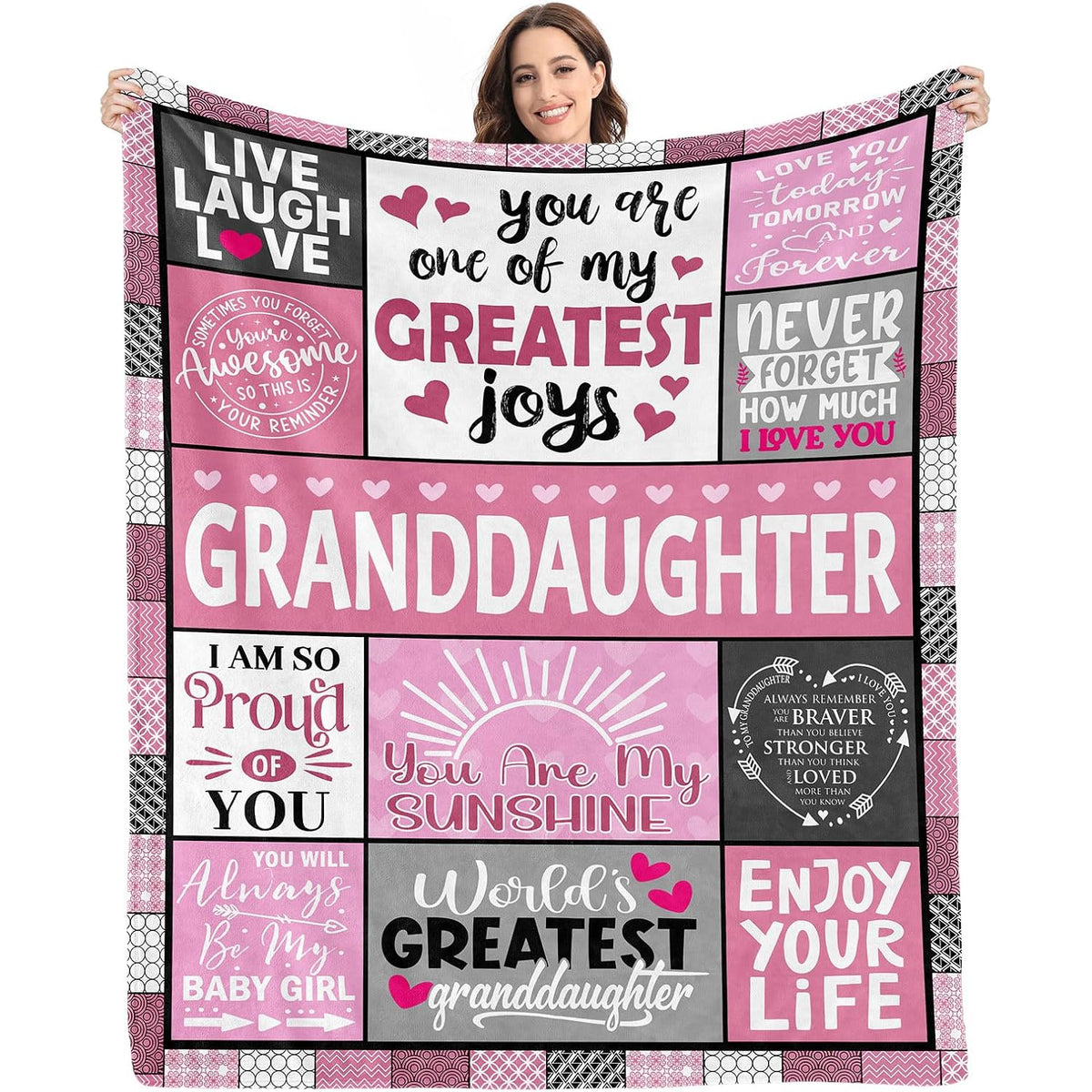 GiftoLuck “To My Granddaughter” Soft and Warm Flannel Blanket – Gift from Grandma to Granddaughter's Birthday or Graduation