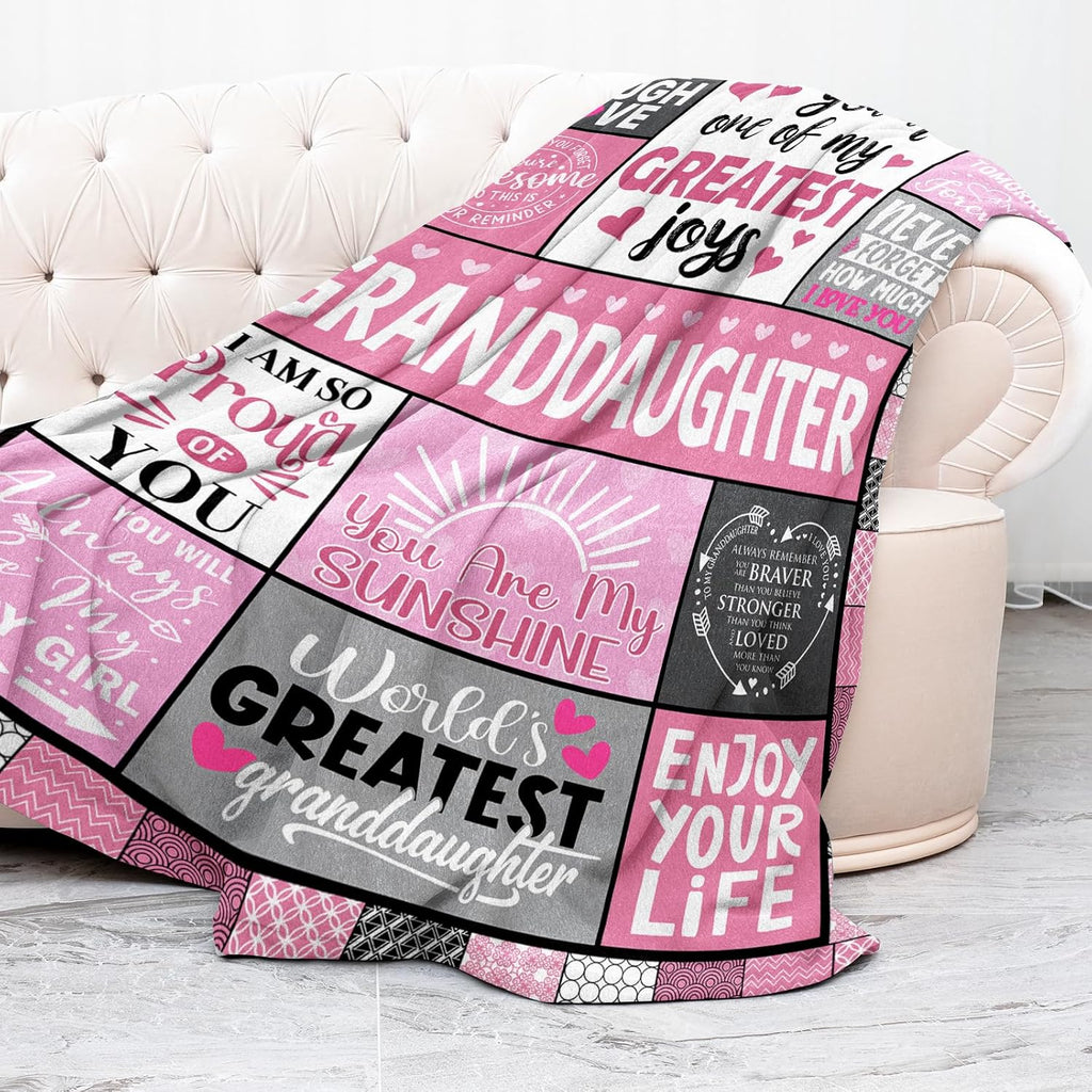 GiftoLuck “To My Granddaughter” Soft and Warm Flannel Blanket – Gift from Grandma to Granddaughter's Birthday or Graduation