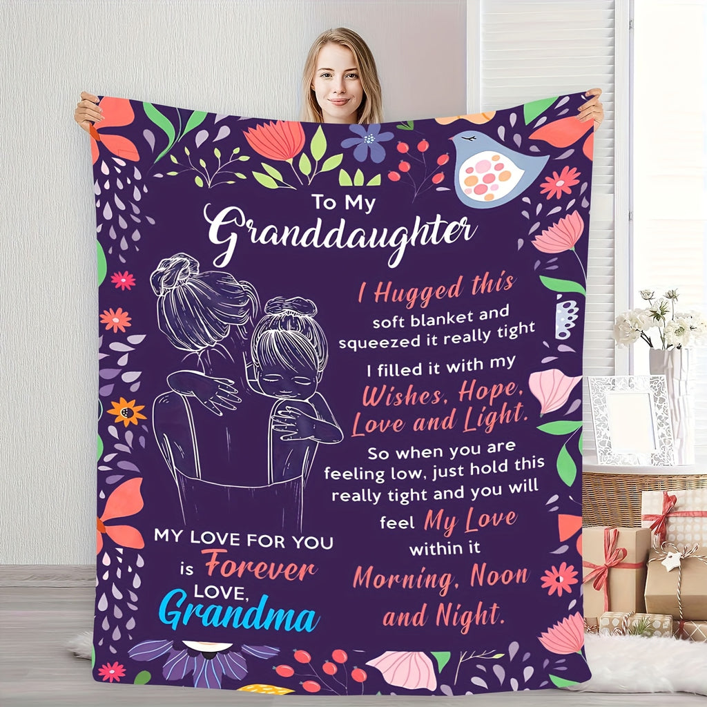 GiftoLuck “To My Granddaughter” Soft and Warm Flannel Blanket – Gift from Grandma to Granddaughter's Birthday or Graduation