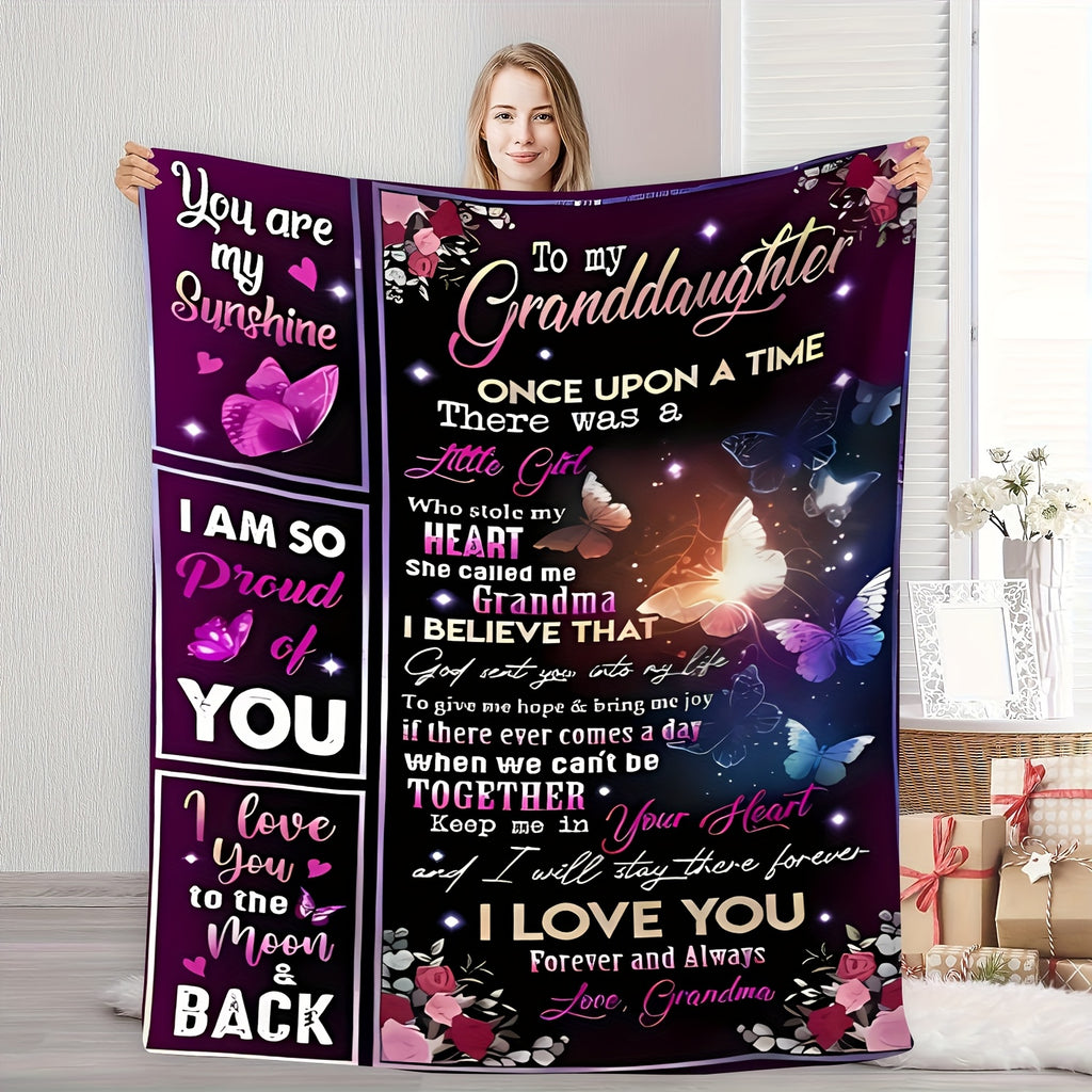 Aonana “To My Granddaughter” Butterfly Garden Flannel Blanket