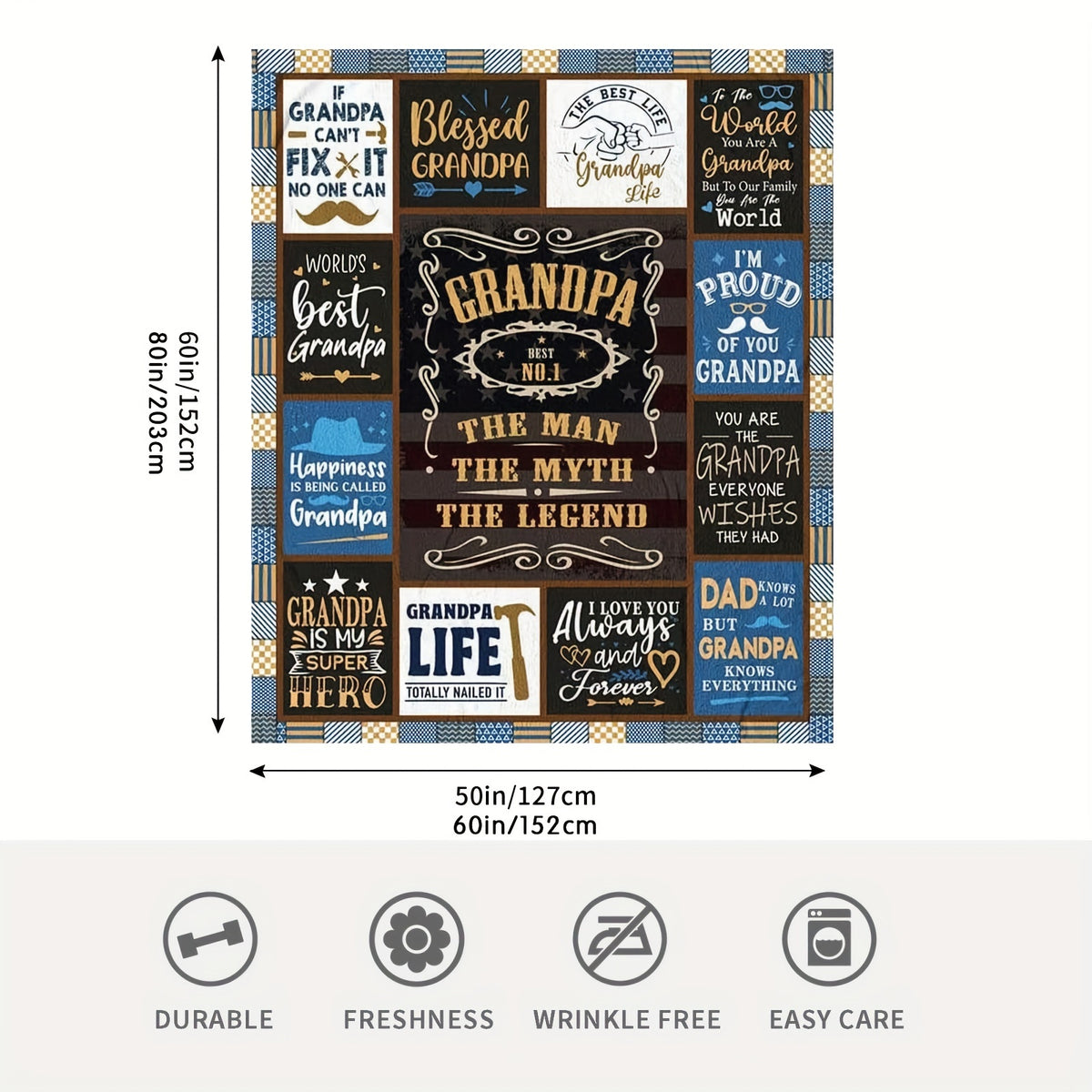 GiftoLuck “To My Grandpa” Flannel Blanket Soft Cozy Throw Perfect Gift for Granddad