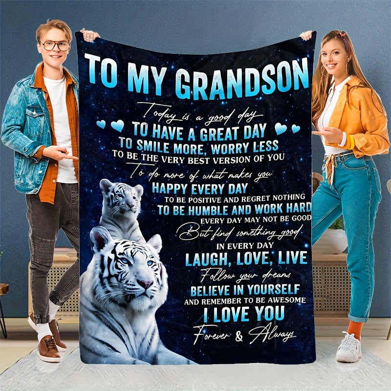 Aonana “To My Grandson” Tiger Print Flannel Blanket