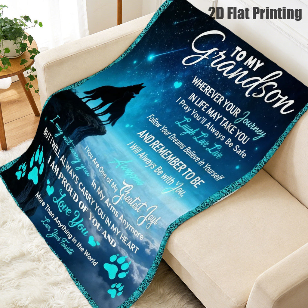 GiftoLuck “To My Grandson” Flannel Blanket – Soft, Warm & Heartfelt Gift for Grandson