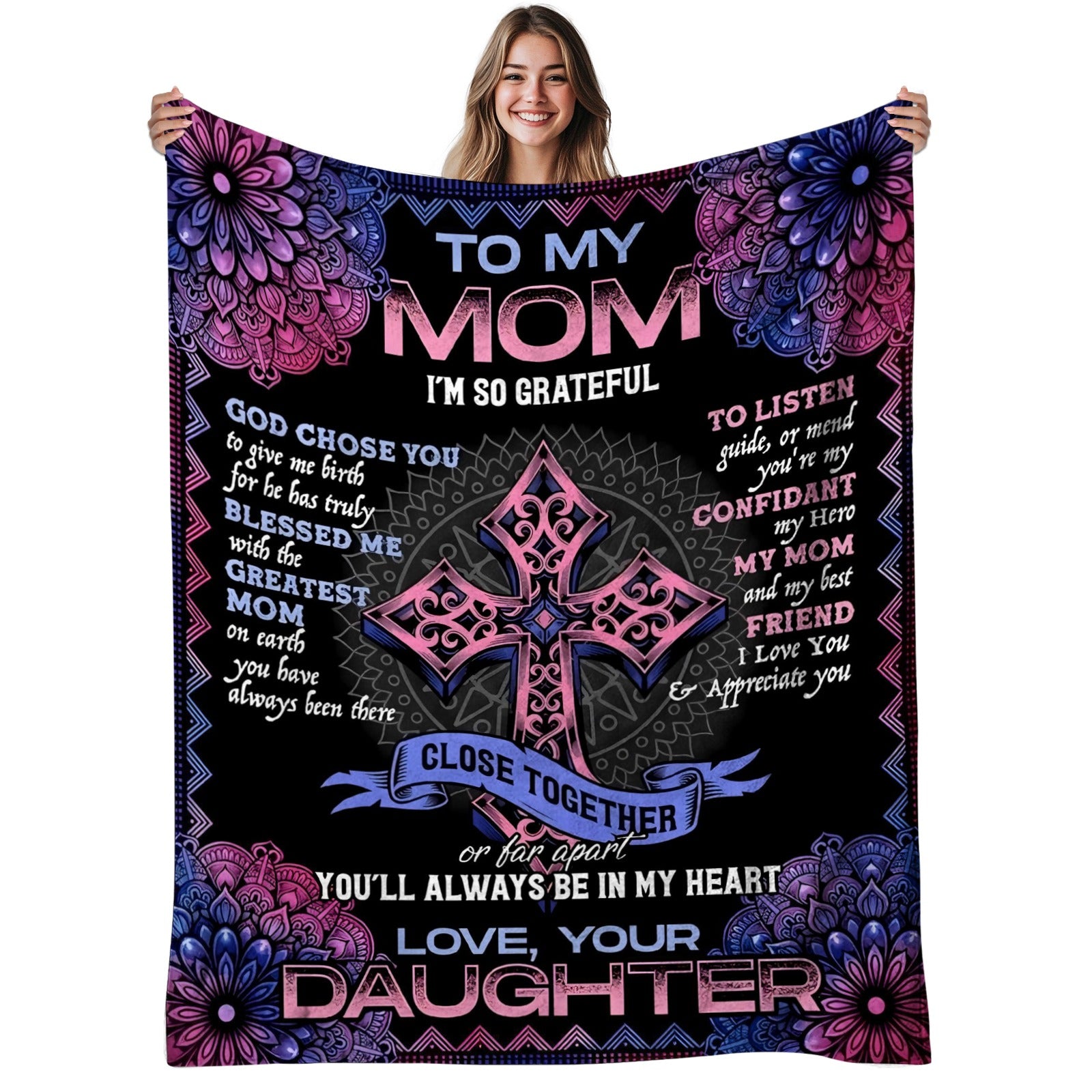 Aonana “To My Mom” Cross Flannel Blanket