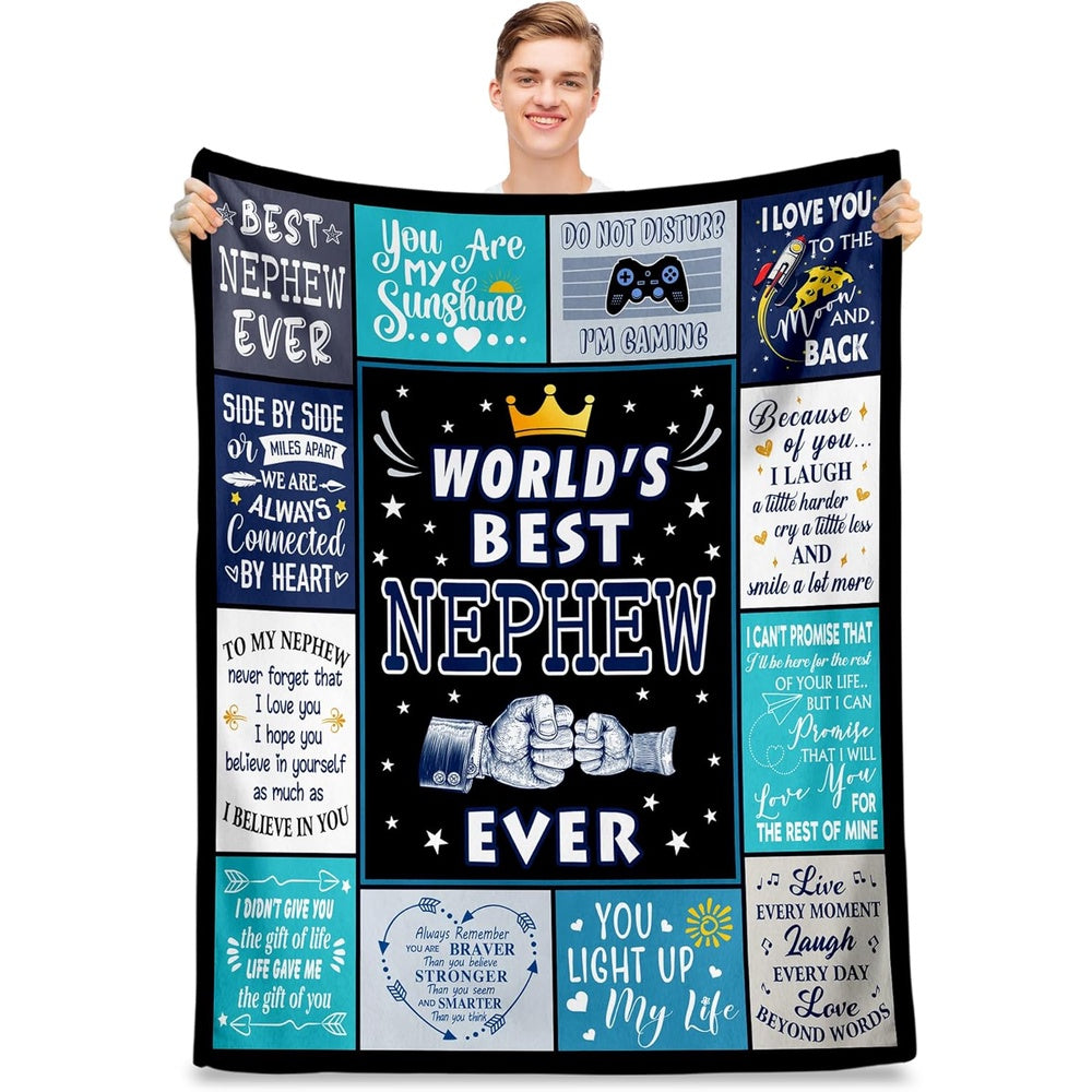 Aonana “World’s Best Nephew Ever” Flannel Throw Blanket