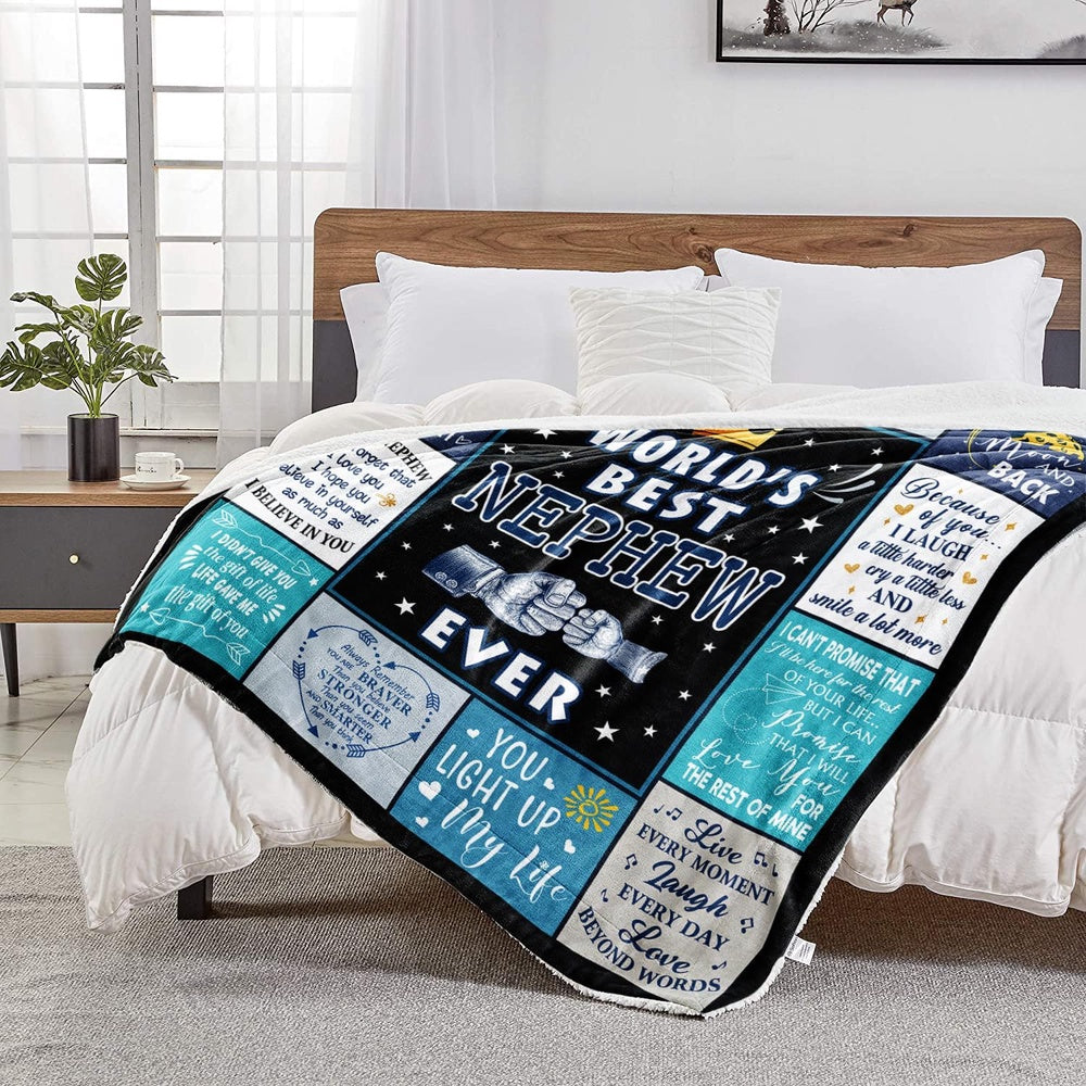 Aonana “World’s Best Nephew Ever” Flannel Throw Blanket