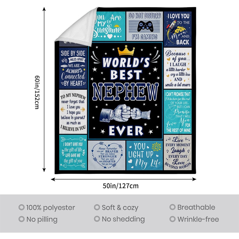 Aonana “World’s Best Nephew Ever” Flannel Throw Blanket