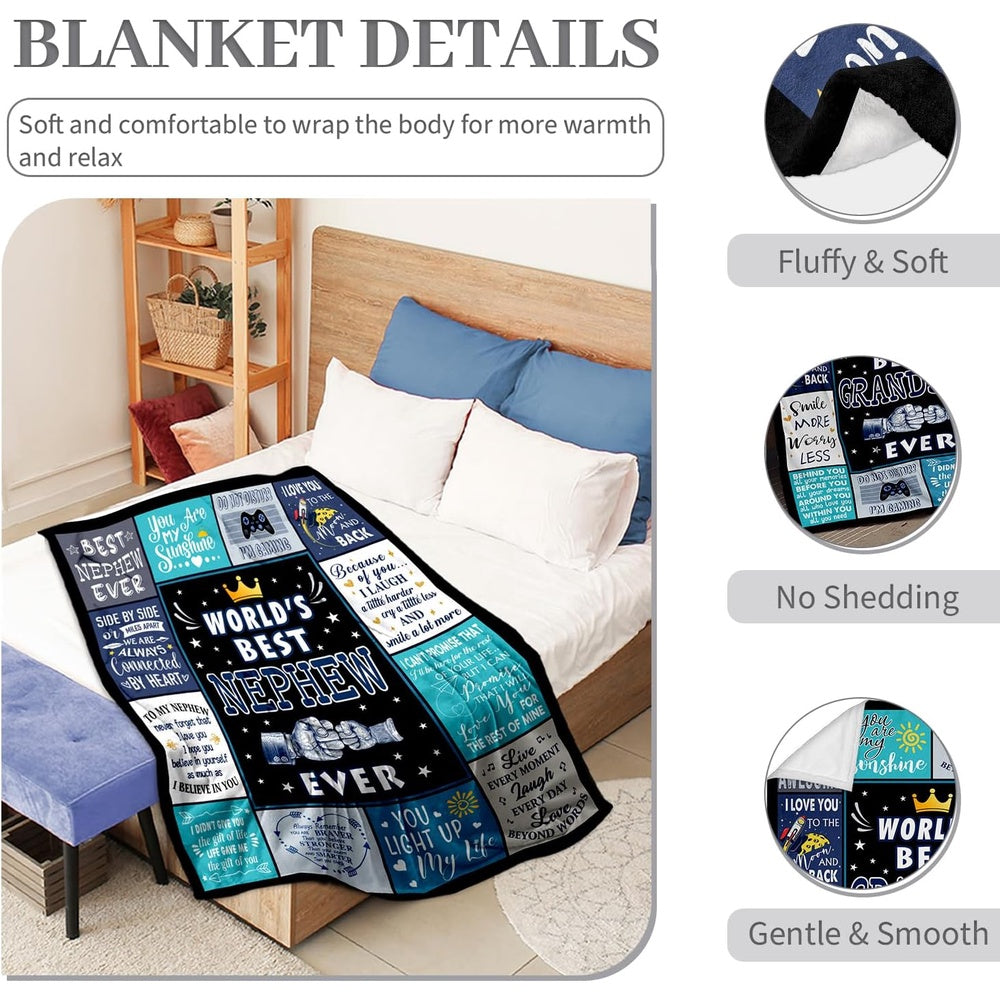 Aonana “World’s Best Nephew Ever” Flannel Throw Blanket