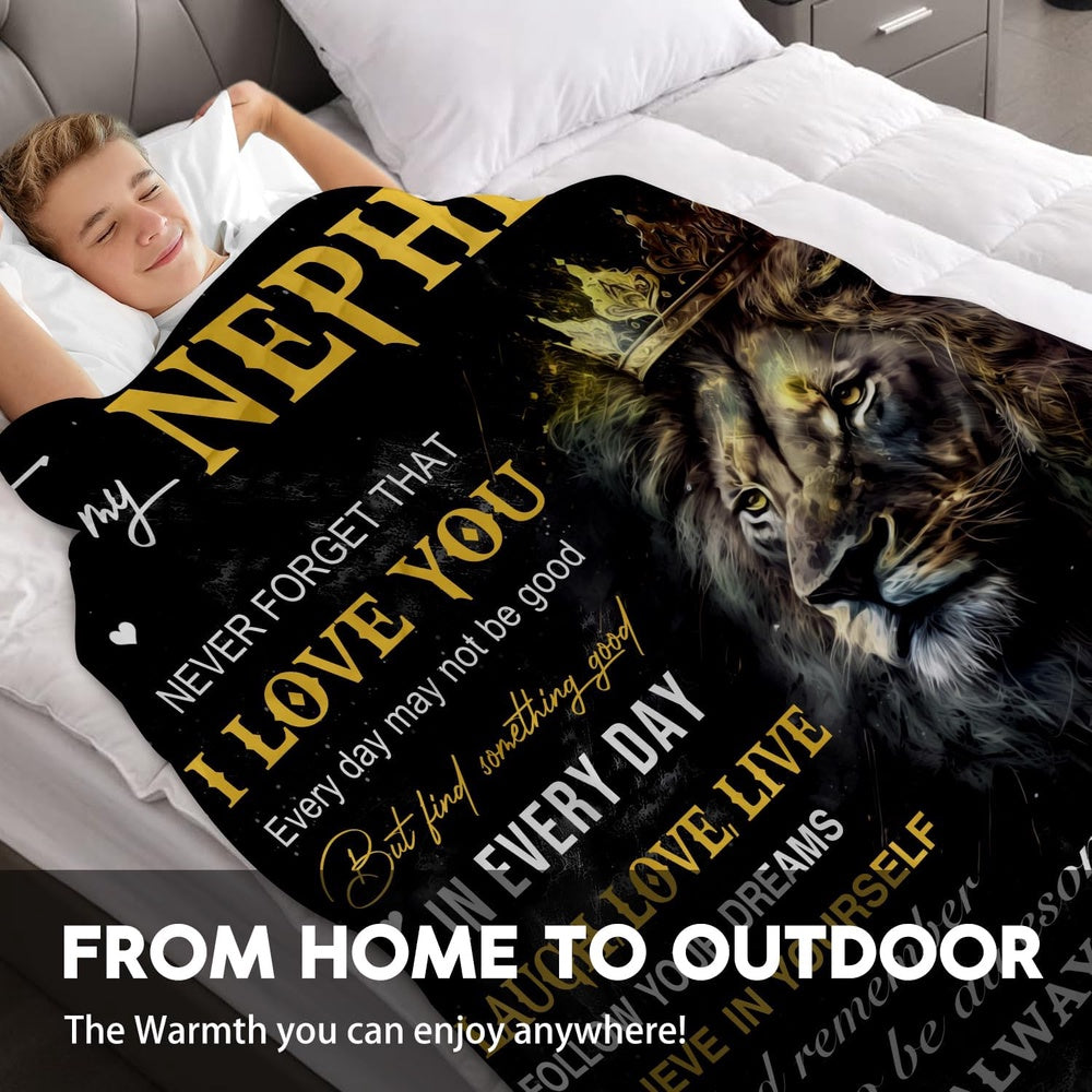 Aonana “To My Nephew” King Lion Flannel Throw Blanket