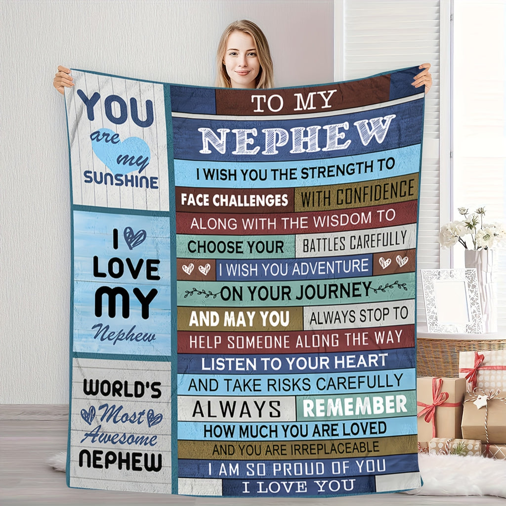 Aonana “To My Nephew” Inspirational Flannel Throw Blanket