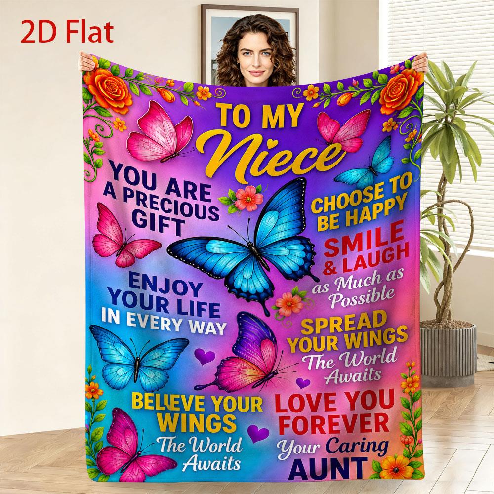 Aonana “To My Niece” Joyful Butterfly Flannel Blanket