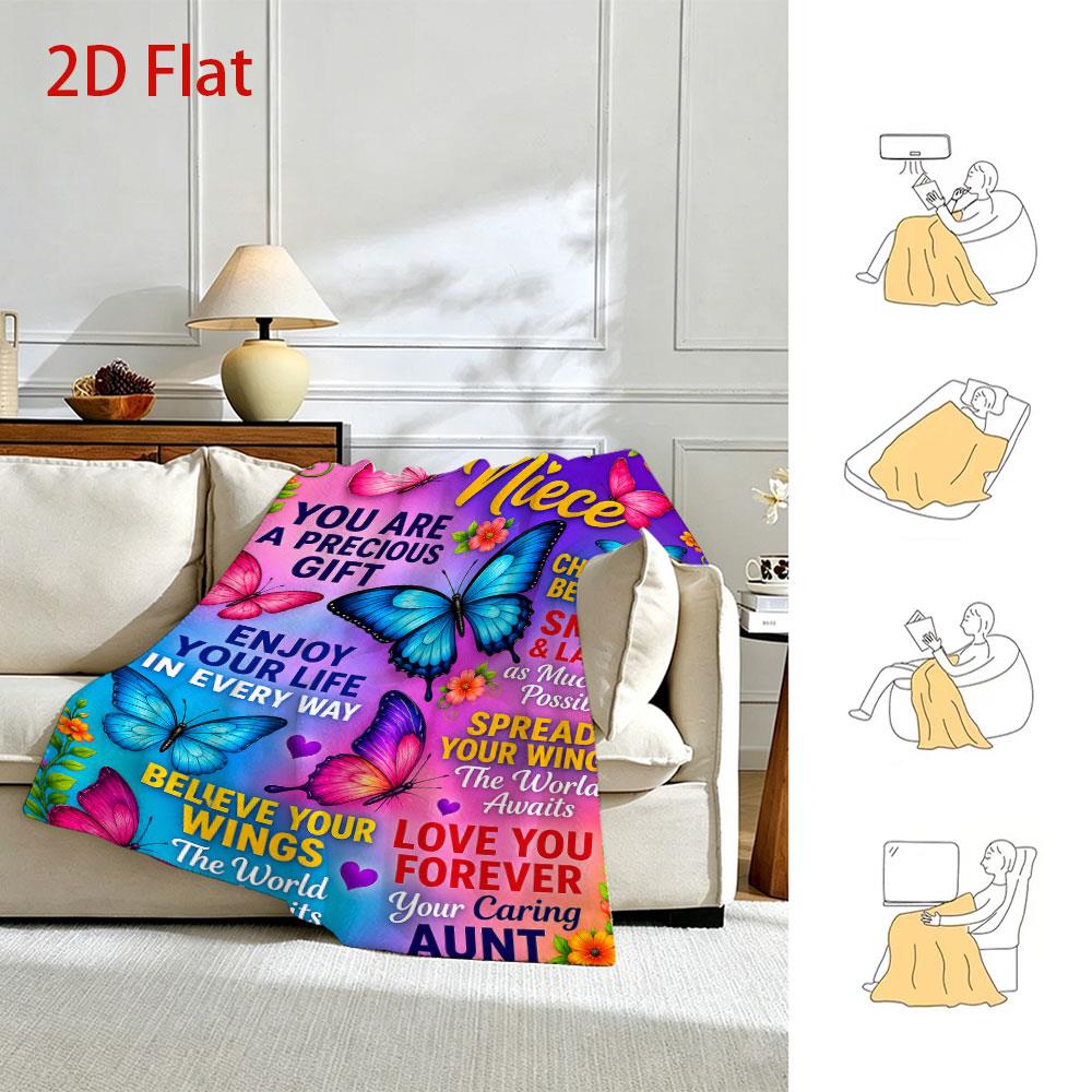 Aonana “To My Niece” Joyful Butterfly Flannel Blanket